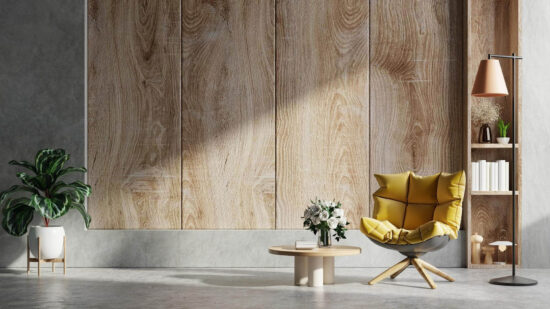 living-room-interior-loft-style-with-yellow-armchair-empty-wooden-wall-background